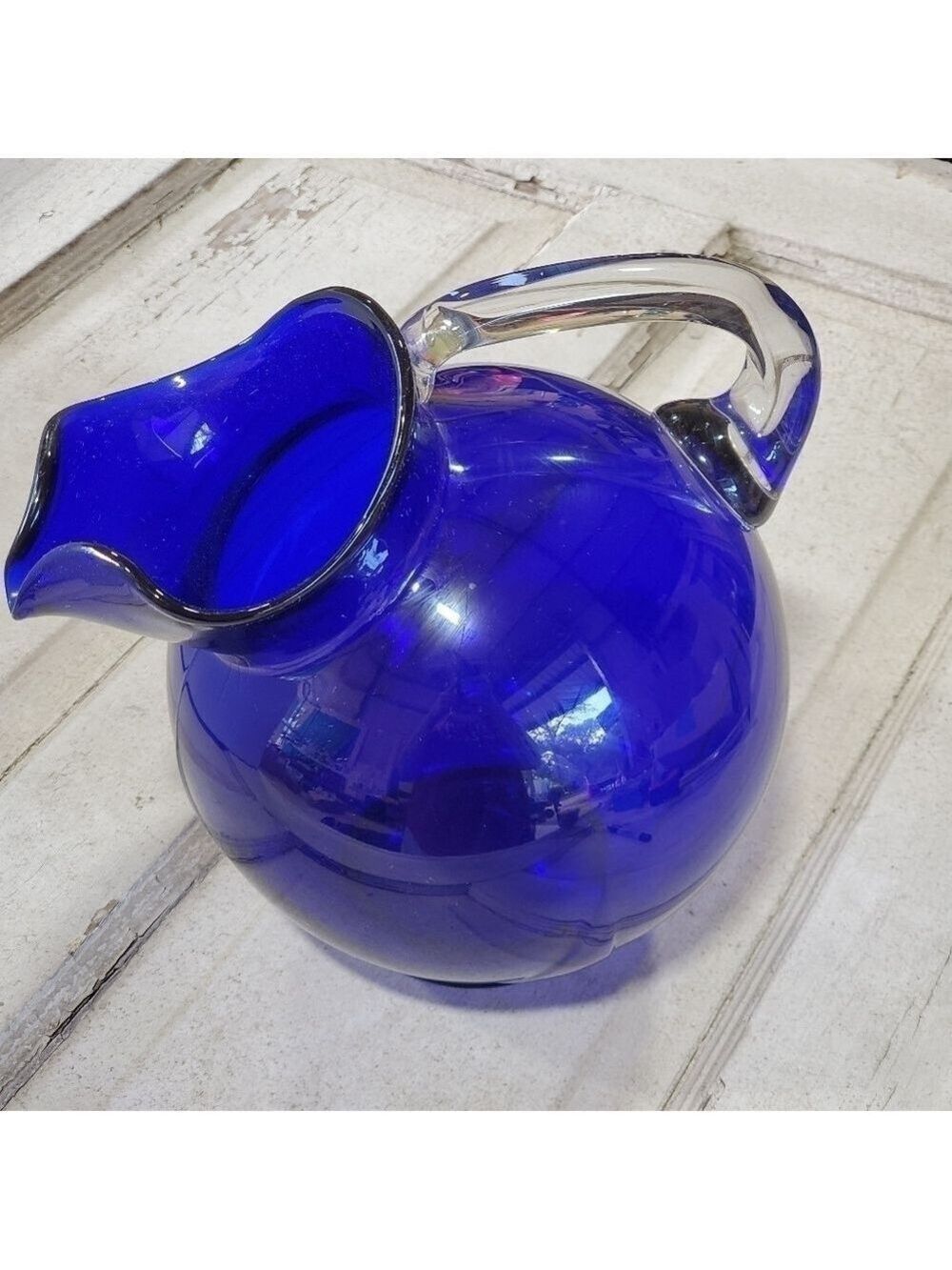 Vintage Cambridge Glass USA Cobalt Blue Handblown Large Ball Jug pitcher